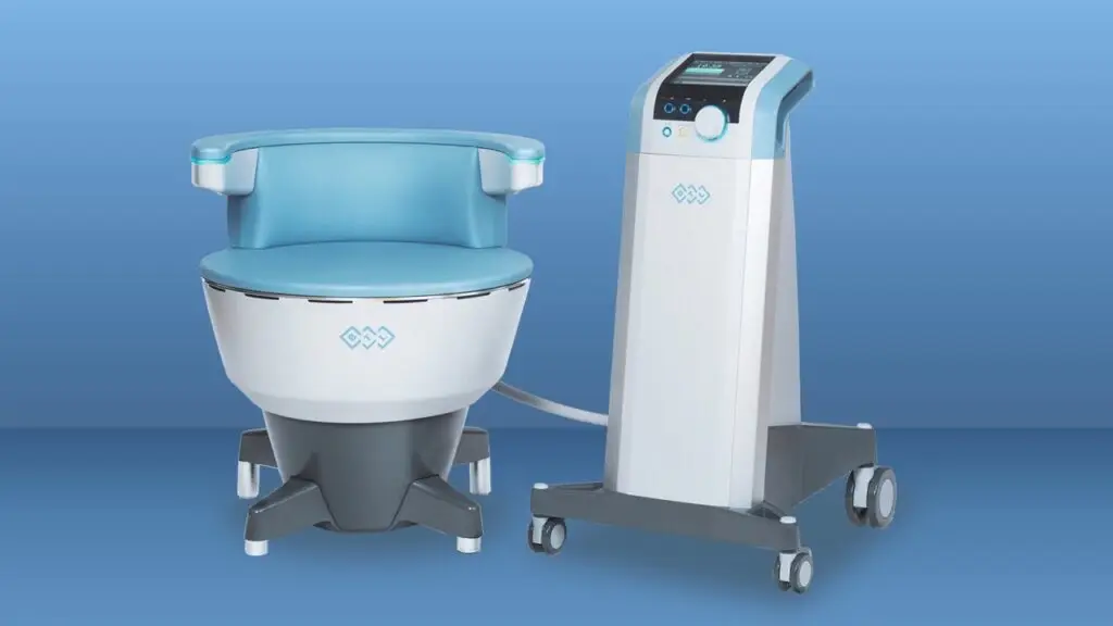 Emsell & EMtone machine on a light blue background