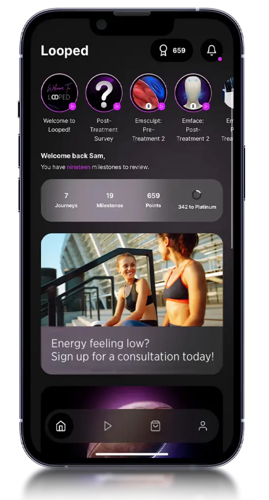 Smartphone with Looped App showing home screen image