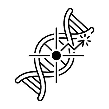 Icon of a DNA Heliz at a 45 Degree angle with crosshairs centered on the helix