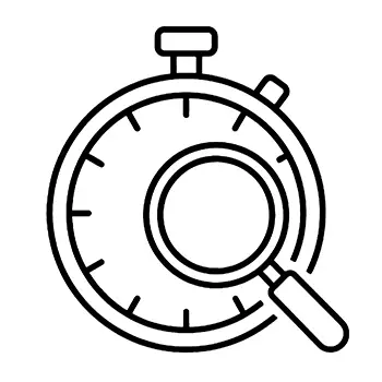Icon of a stopwatch with an overlayed magnifying glass