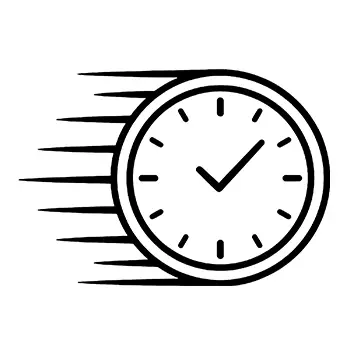 Icon of a clock with speed action lines on the left showcasing motion to the right