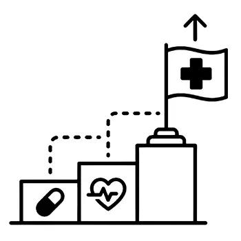 Icon of 3 ascending rectangles showcasing different medical symbols centered on each