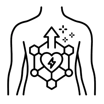 Icon featuring a full upper torso with a hexagon array and heart symbol