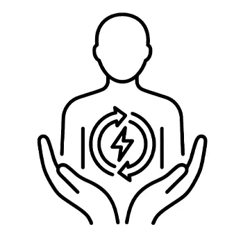 Icon of pair of open palmed hands holding a torso silhouette
