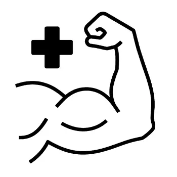 Icon of a Flexed Arm with a Plus above the bicep