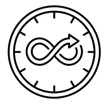Icon of a Clock with the handels making and Infiniry loops symbol