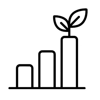 Icon of three ascending bars with a sprouting plat on the tallest right one