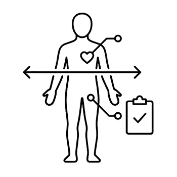 Icon of a full body silouhette with a point on the heart and stomach